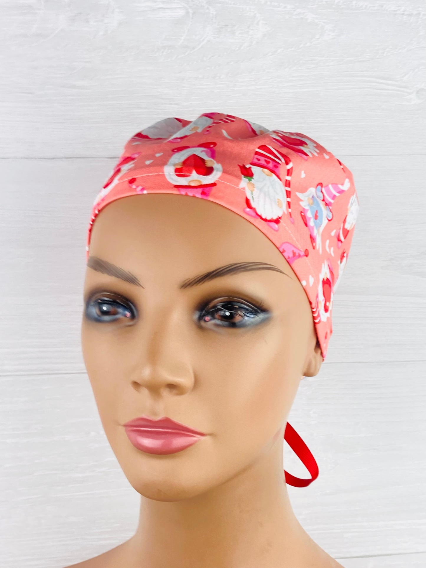 Valentines Gnomes on Coral Womens Tieback Hat