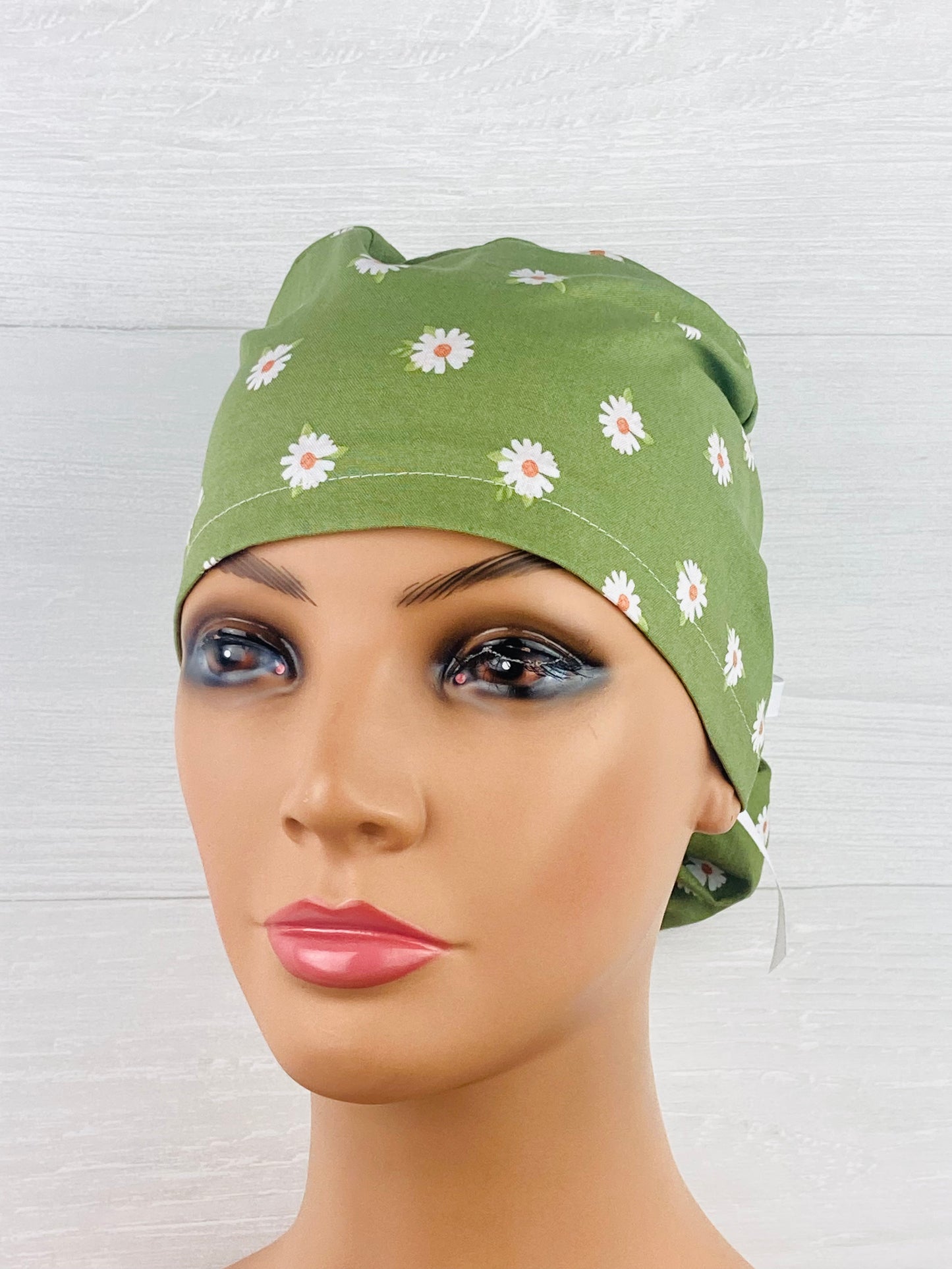Daisies on Olive Ponytail Hat