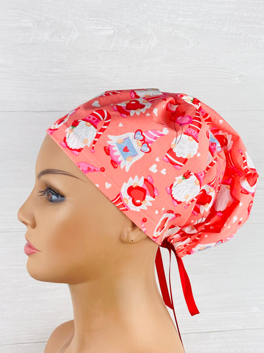 Valentines Gnomes on Coral Womens Tieback Hat