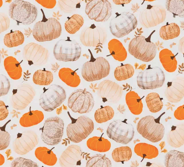 Patterned Pumpkins on Cream Ponytail Scrub Hat