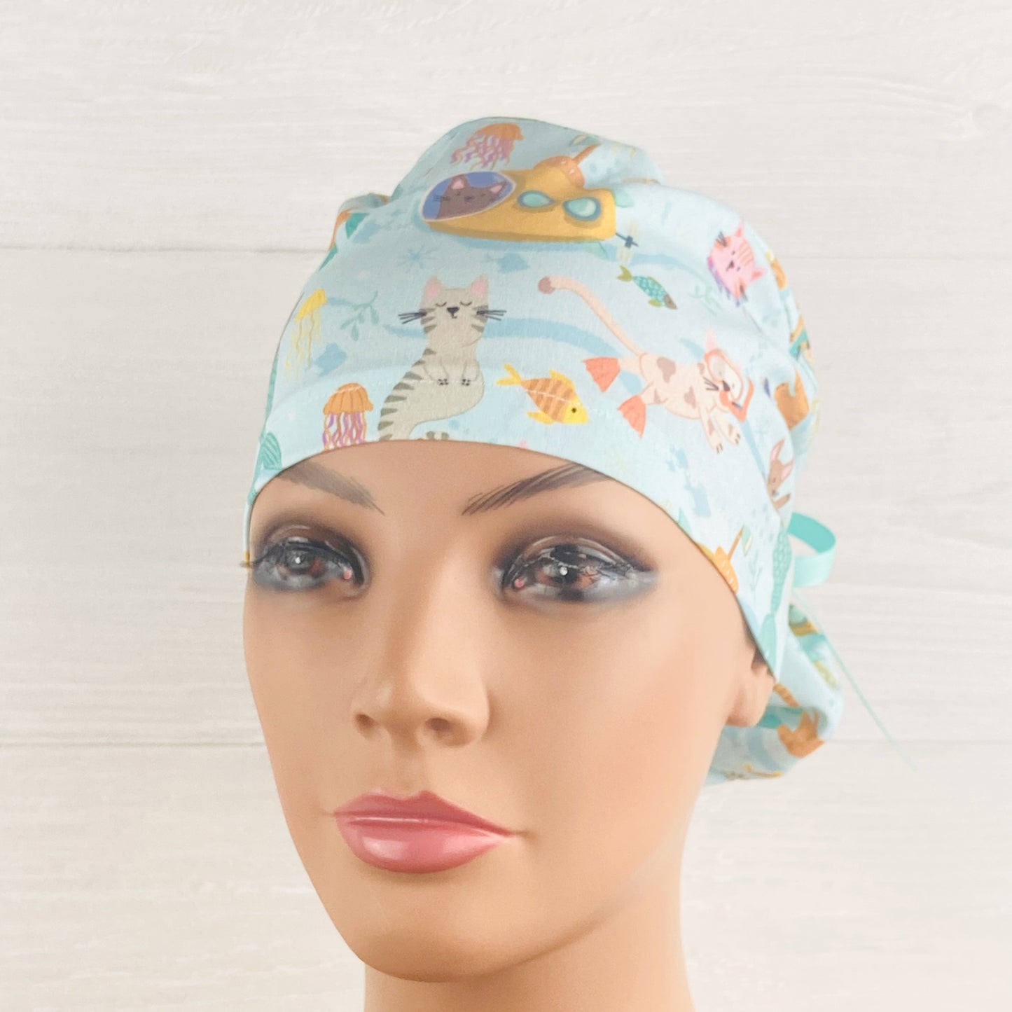 Aqua Kitties Ponytail Hat