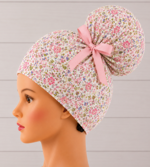 Dainty Pink And Purple Floral High Bun Scrub Cap - Chic2Surgery
