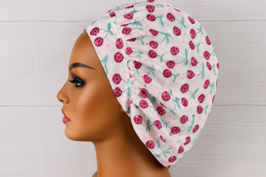 Disco Cherries Bouffant Scrub Cap | Handmade Surgical Hat for Nurses