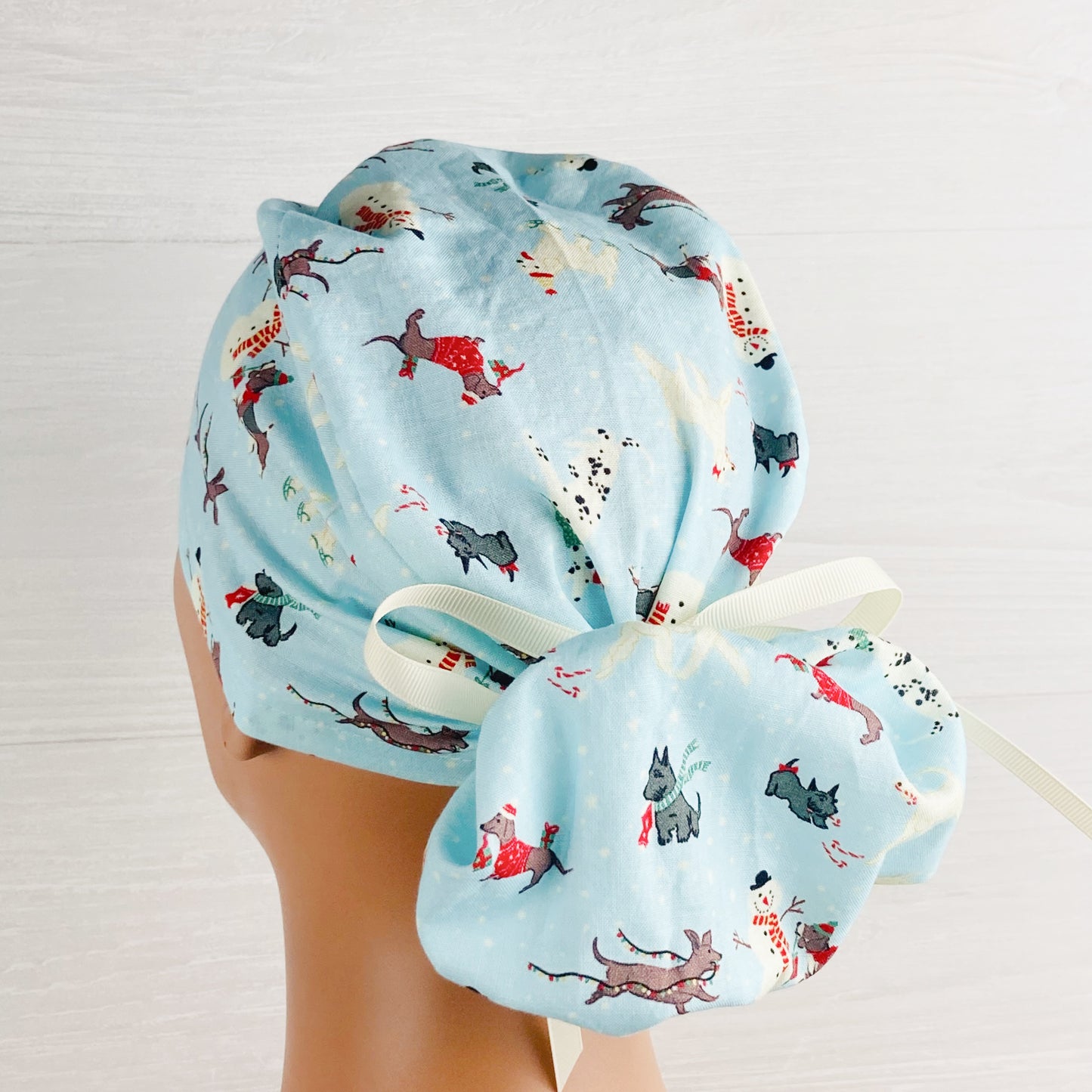 Christmas Dogs and Snowmen Ponytail Hat