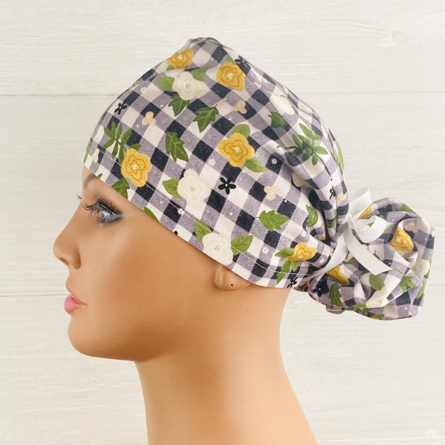 Plaid Floral Ponytail Hat