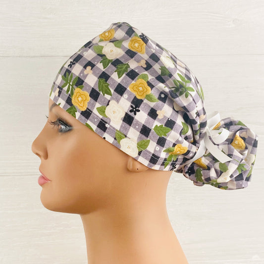 Plaid Floral Ponytail Hat