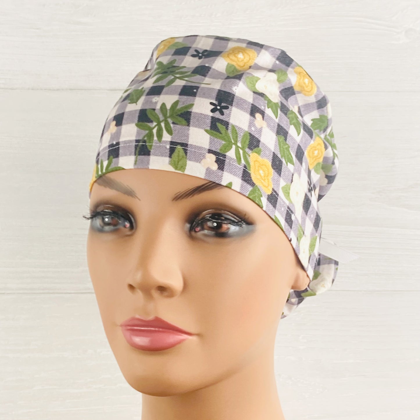 Plaid Floral Ponytail Hat