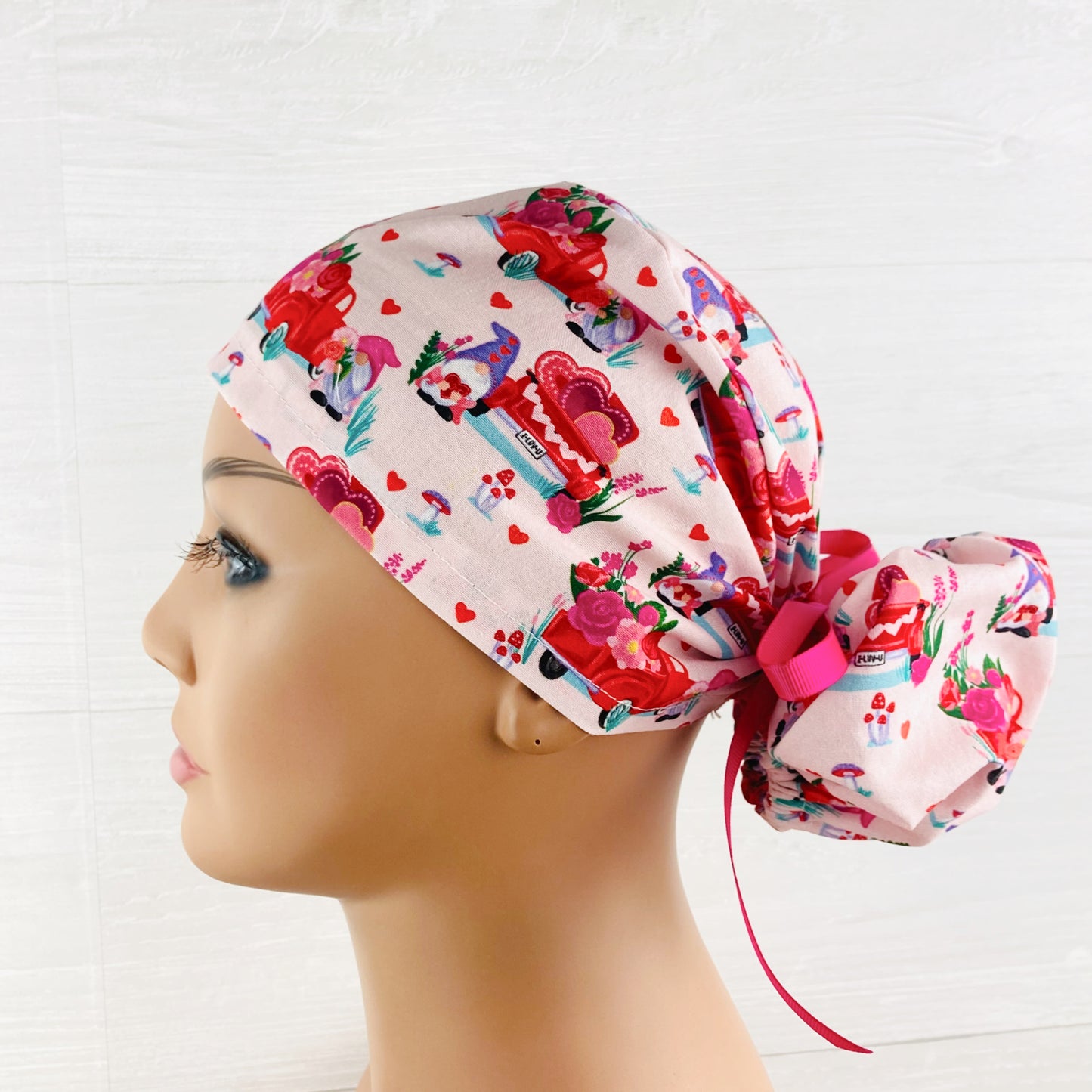 Valentines Gnomes and Trucks Ponytail Hat