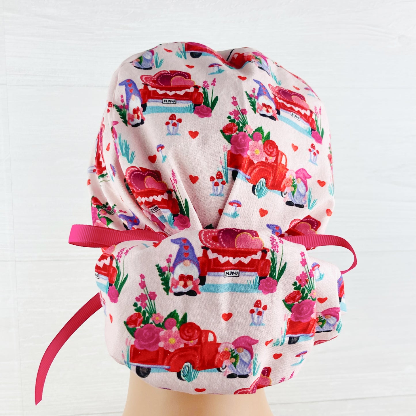 Valentines Gnomes and Trucks Ponytail Hat