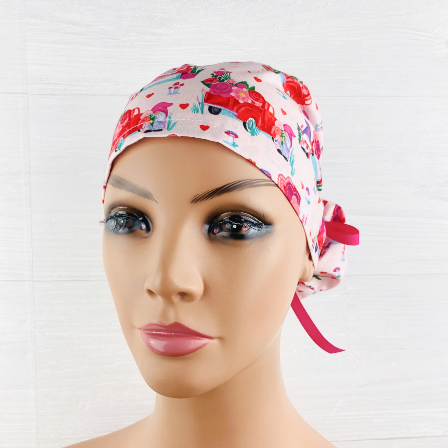 Valentines Gnomes and Trucks Ponytail Hat