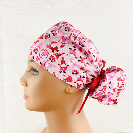 Gnomes on Pink Valentines Ponytail Hat