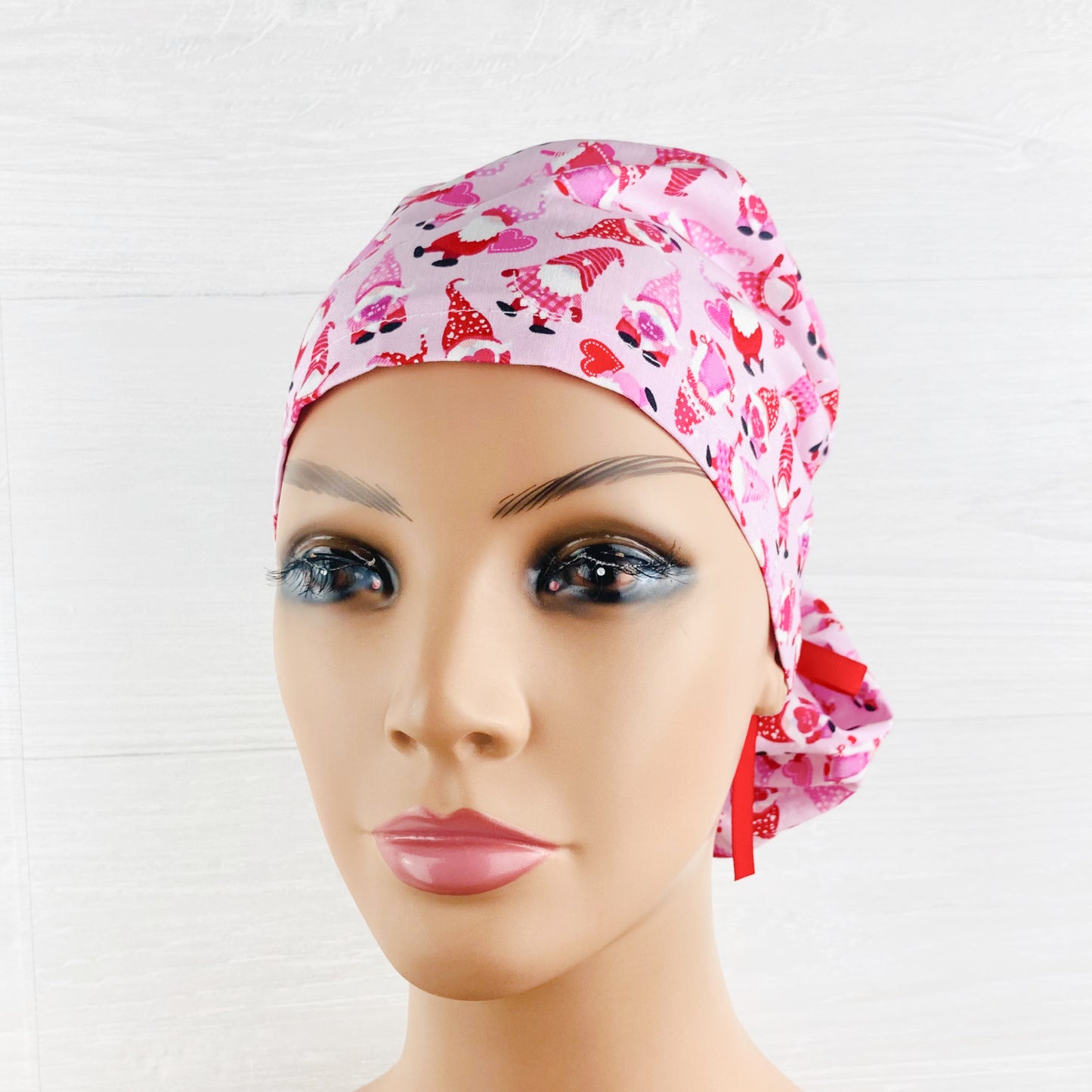 Gnomes on Pink Valentines Ponytail Hat