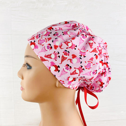 Gnomes on Pink Valentines Women's Tieback Hat