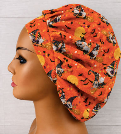 Halloween Gnome Witches Bouffant Scrub Cap | Handmade Surgical Hat for Nurses