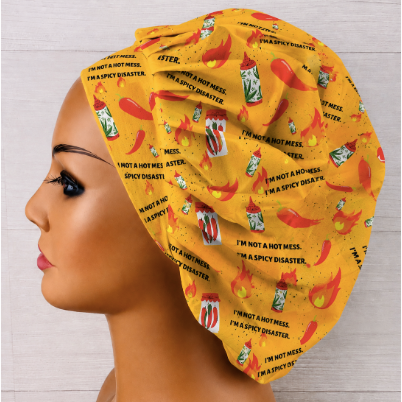 I'm Not a Hot Mess, I'm a Spicy Disaster Bouffant Scrub Cap | Handmade Surgical Hat for Nurses