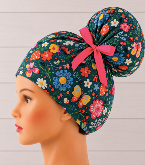 Mushroom Floral High Bun Scrub Cap - Chic2Surgery