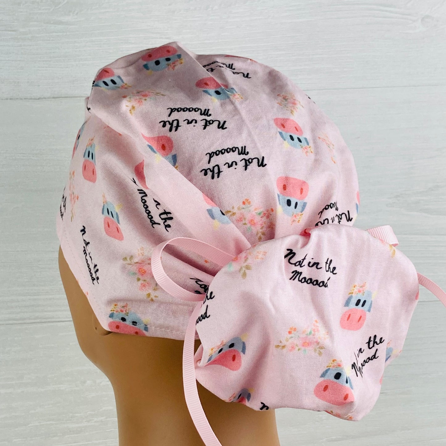Not in the Mooood Pink Ponytail Scrub Hat