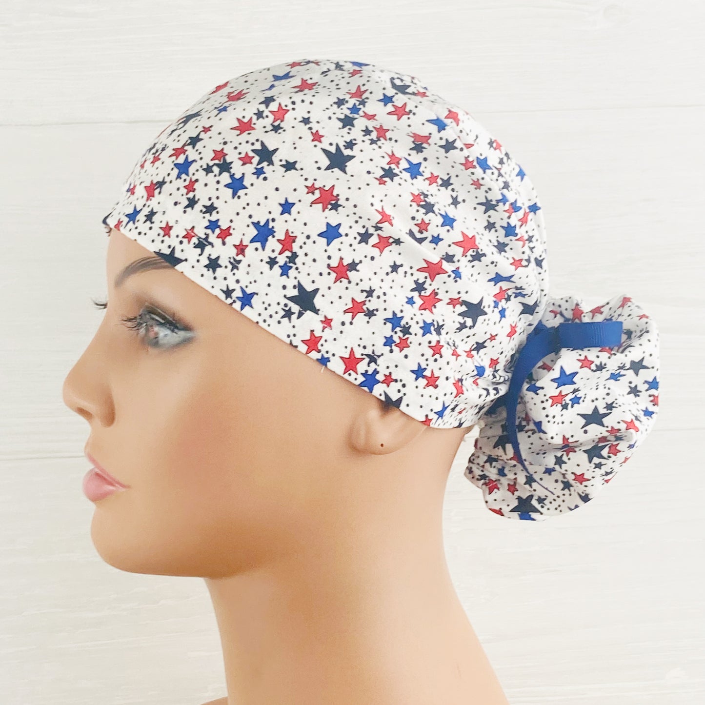 Patriotic Stars Ponytail Scrub Hat