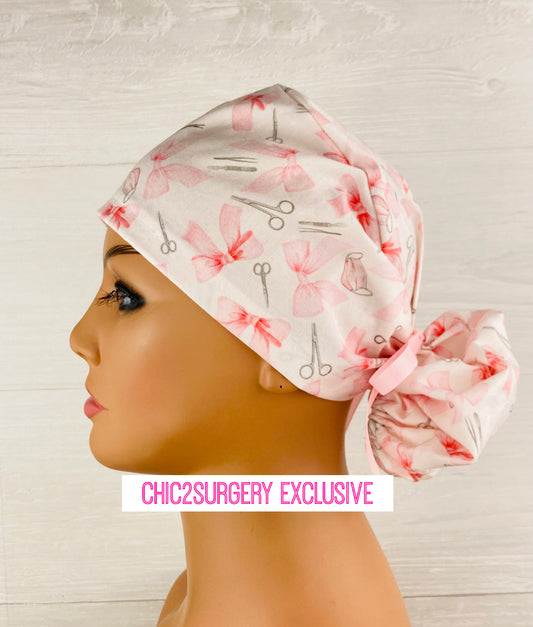 Surgical Bow Instruments Pink Ponytail Hat