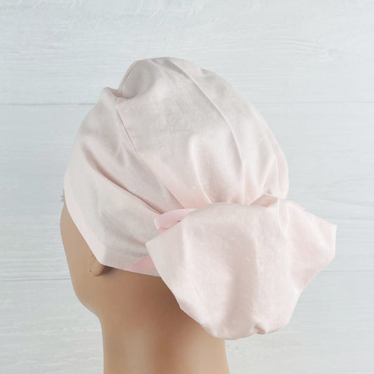 Pink Dot Ponytail Hat handmade cotton surgical scrub cap