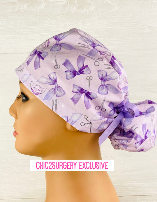 Surgical Bow Instruments Purple Ponytail Hat