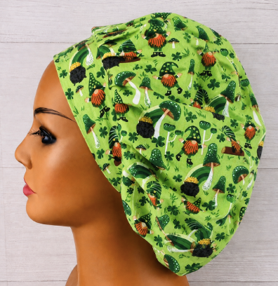 St. Patrick's Day Woodland Gnomes Bouffant Scrub Cap | Handmade Surgical Hat for Nurses