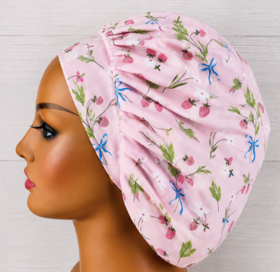 Strawberries and Bows Bouffant Scrub Cap | Handmade Surgical Hat for Nurses