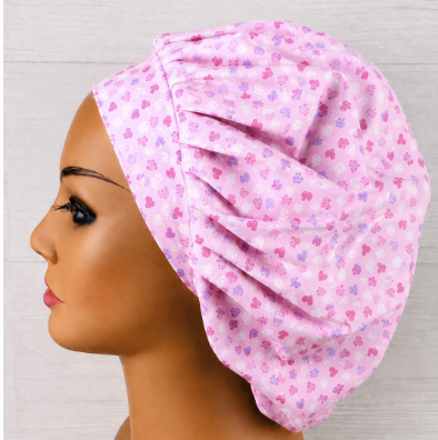 Valentine's Tiny Hearts on Pink Bouffant Scrub Cap | Handmade Surgical Hat for Nurses