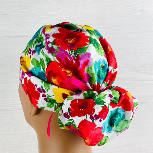 Vibrant Floral Ponytail Hat