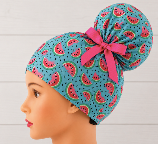 Watermelons On Blue High Bun Scrub Cap - Chic2Surgery