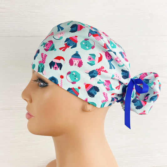 Winter Dogs on Blue Ponytail Hat