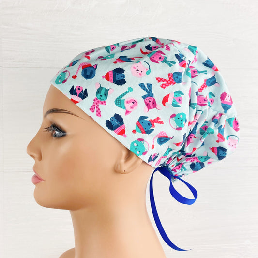 Winter Dogs on Blue Women's Tieback Hat