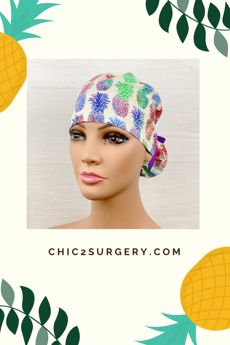 Colorful Pineapples Ponytail Scrub Hat