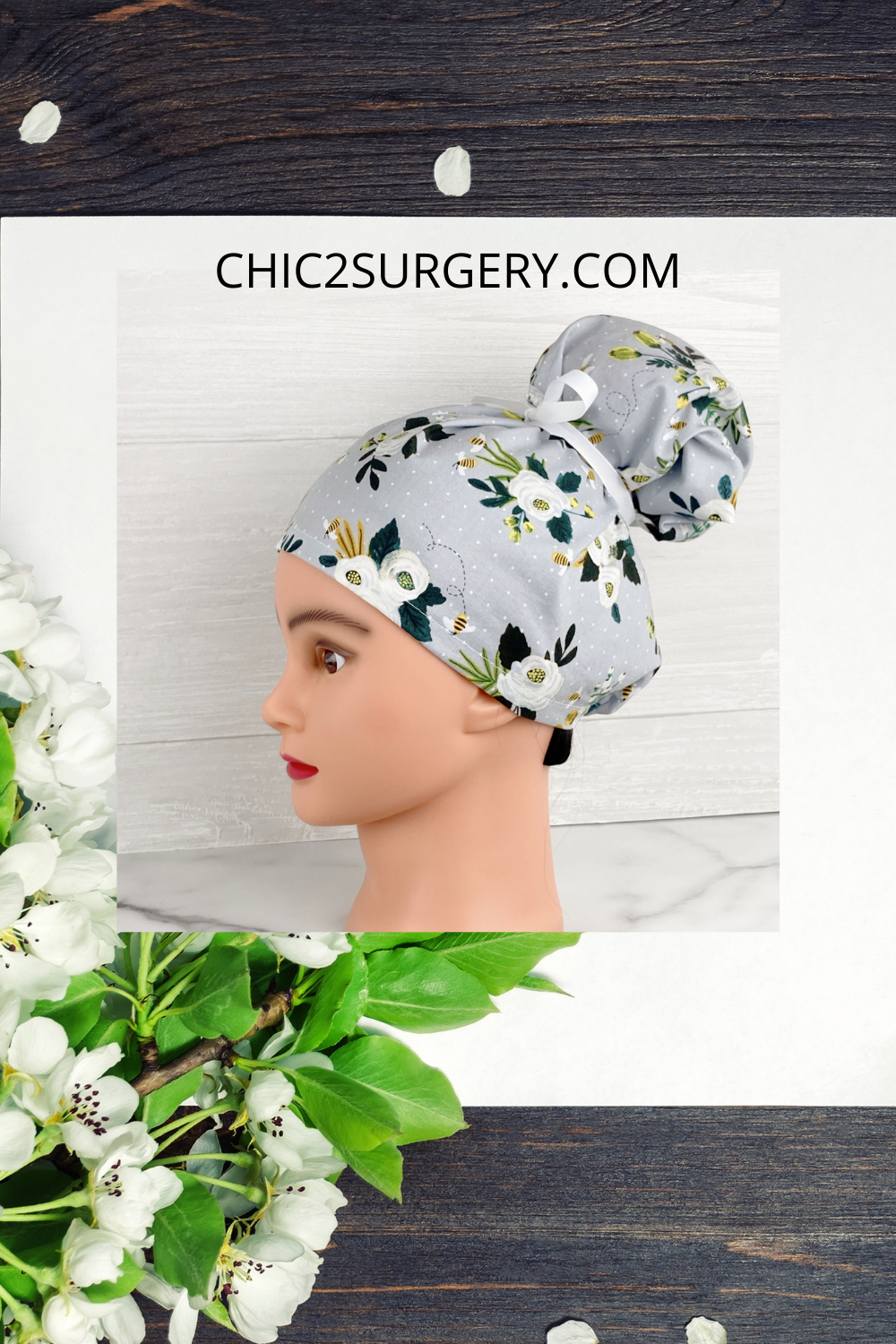 Bee Floral Updo Scrub Cap