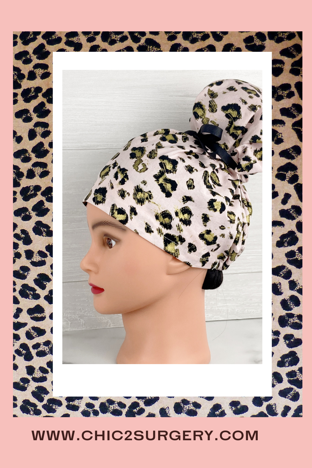 Pink and Gold Leopard Updo Scrub Cap