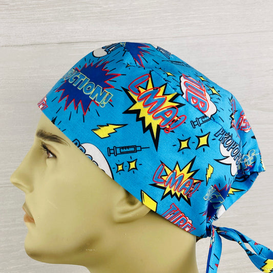 Anesthesia Comic Words Men's Scrub Hat