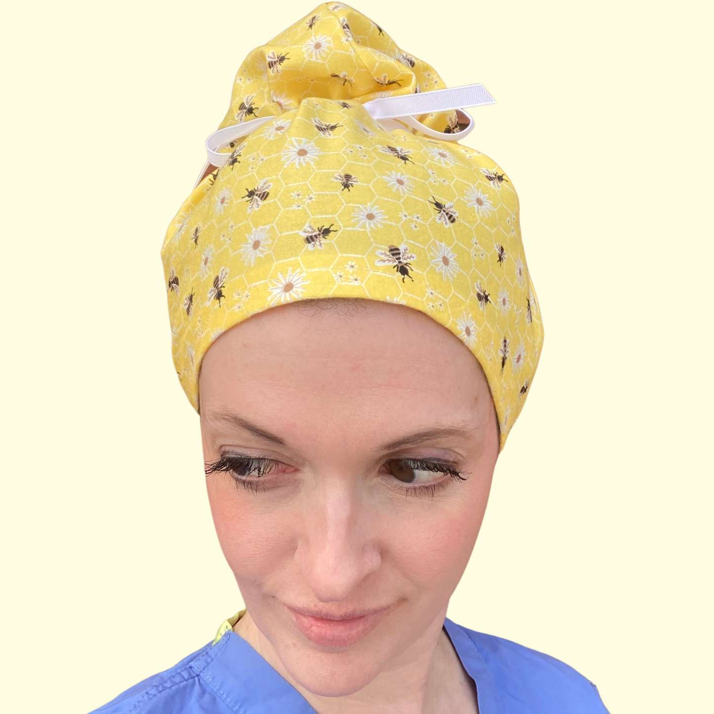 Bees and Daisies Updo Scrub Cap