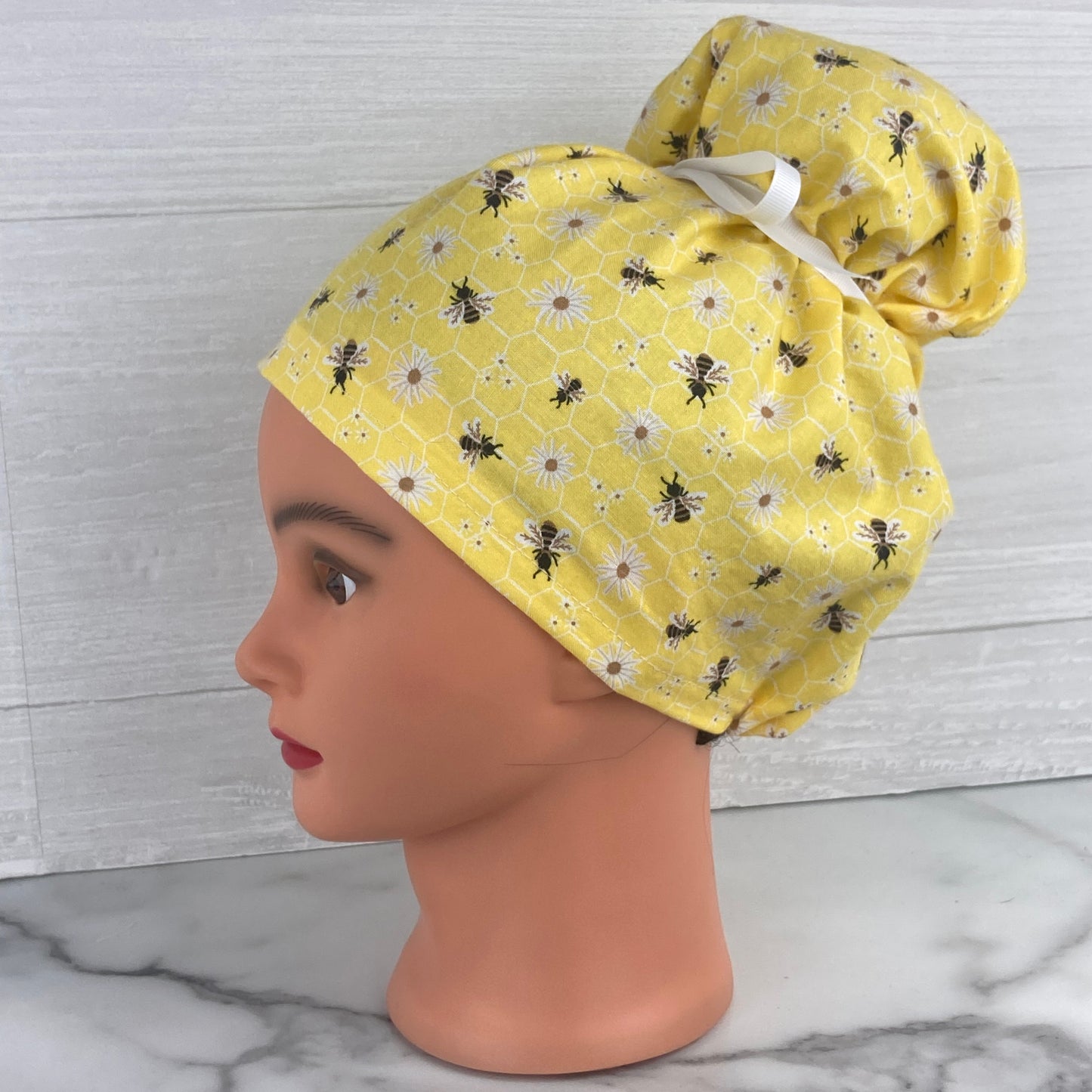 Bees and Daisies Updo Scrub Cap