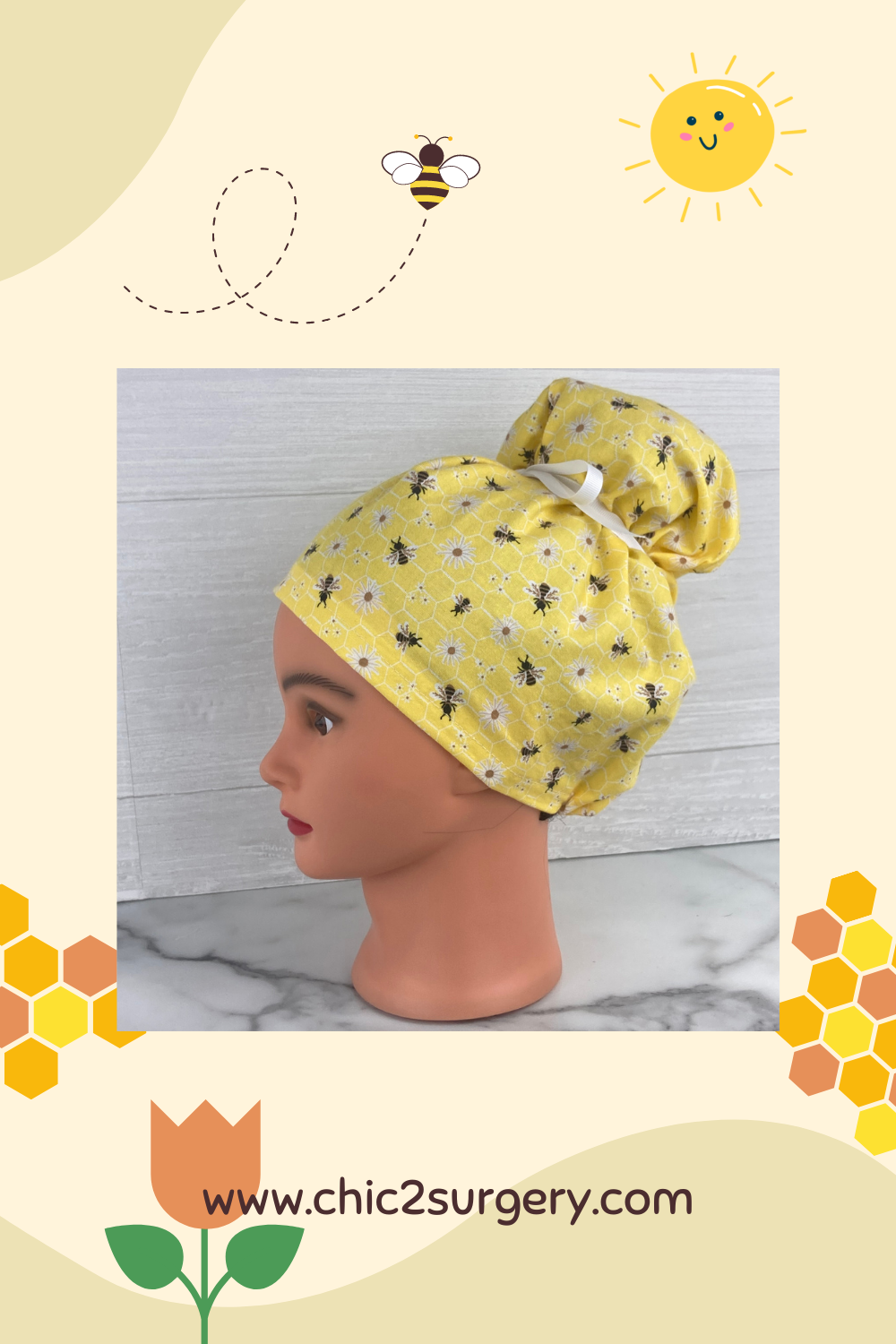 Bees and Daisies Updo Scrub Cap