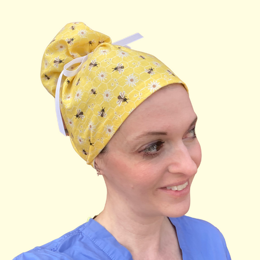 Bees and Daisies Updo Scrub Cap