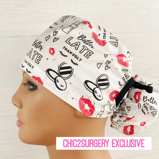 Better Late Than Ugly Ponytail Scrub Hat