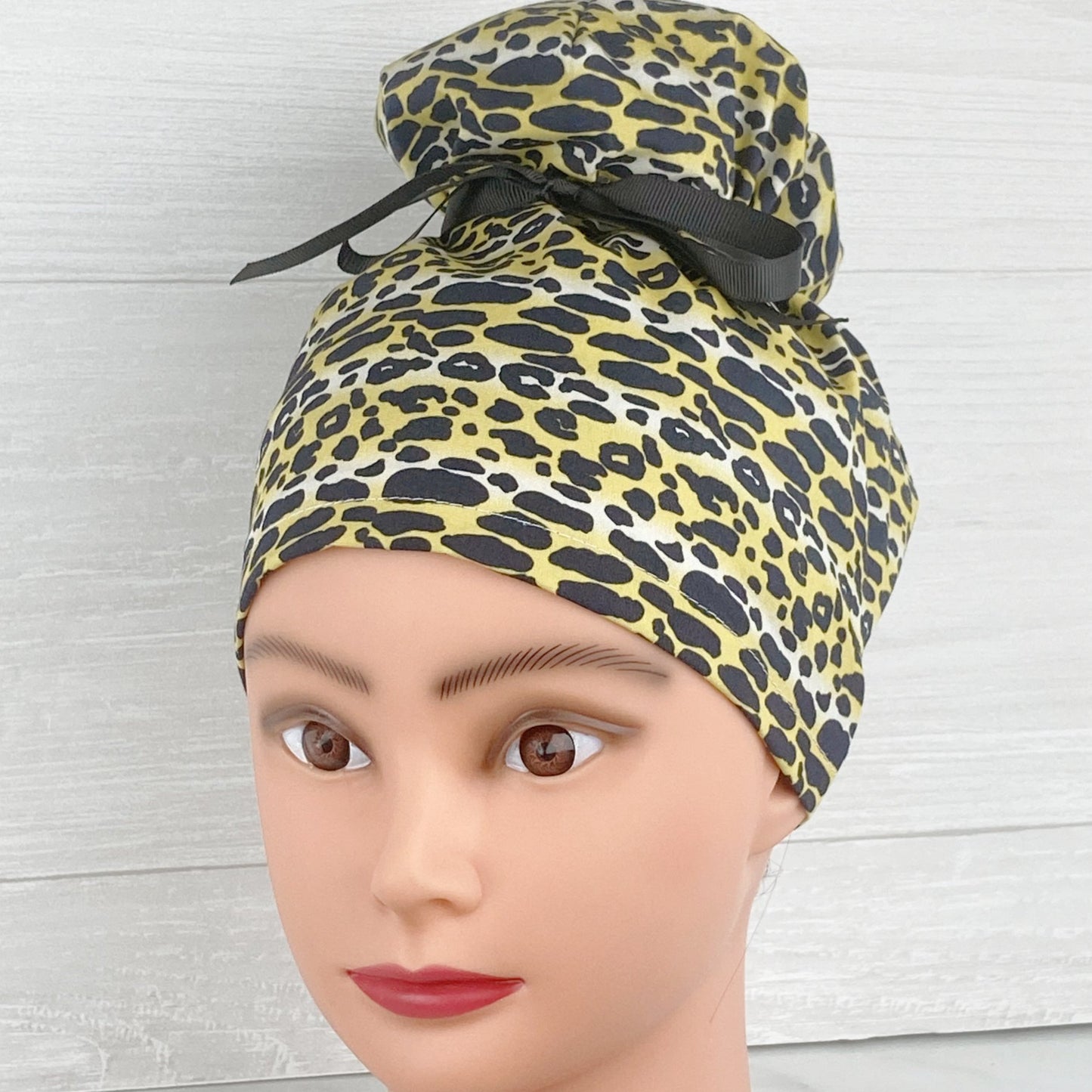 Black and Gold Leopard Updo Scrub Cap