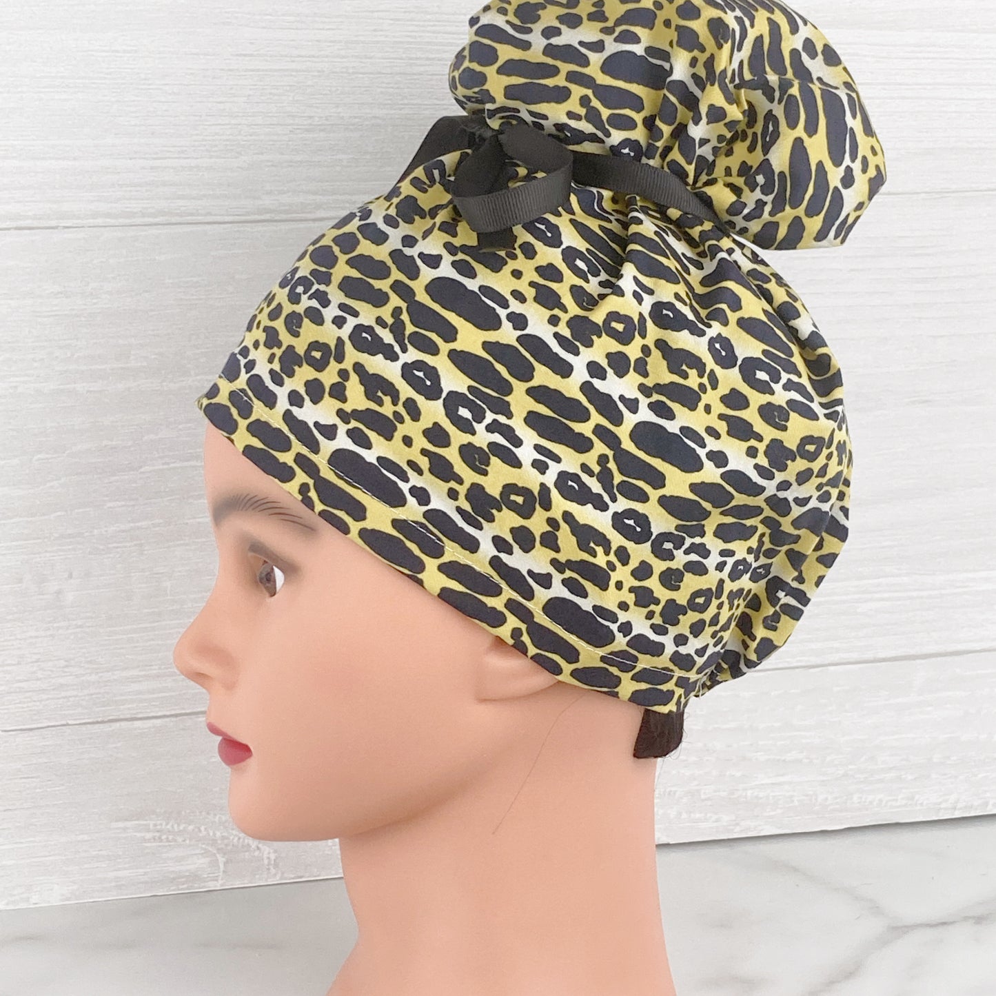 Black and Gold Leopard Updo Scrub Cap