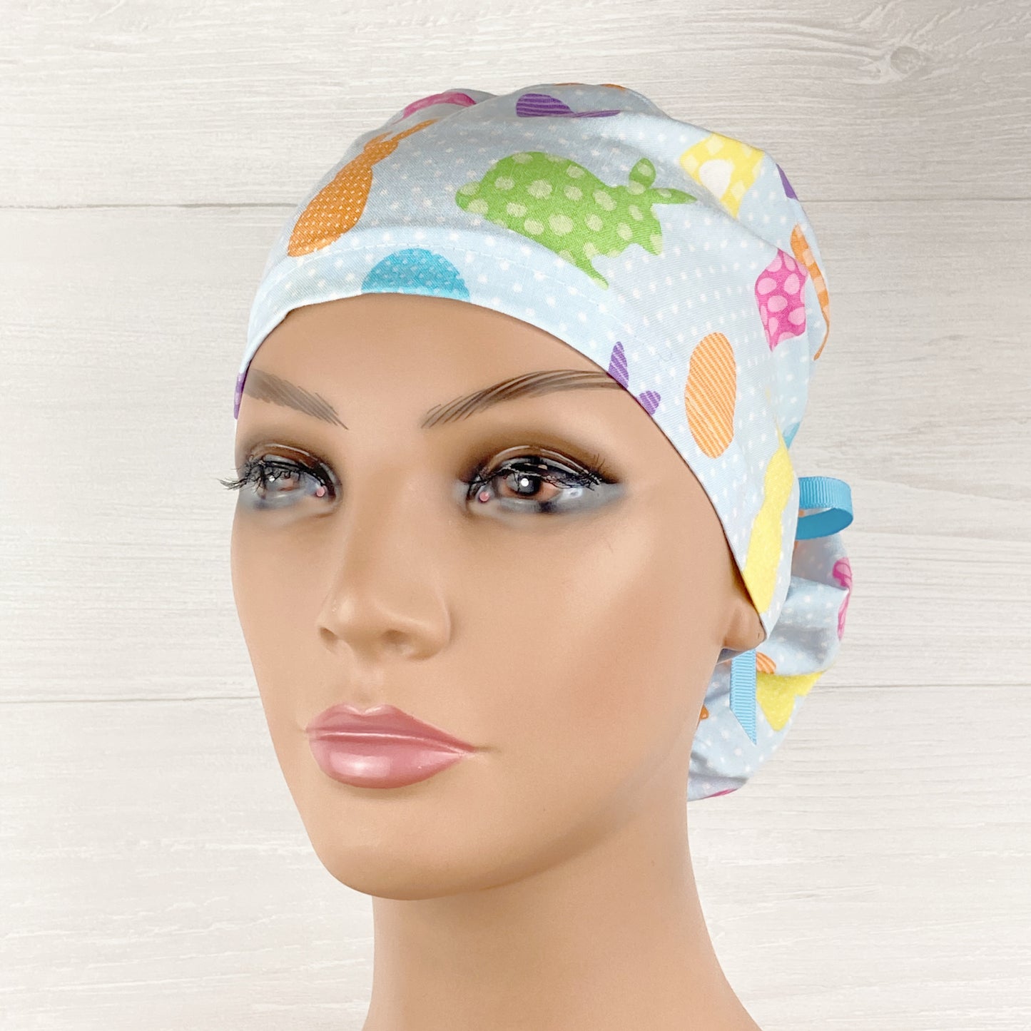 Easter Bunny Dots Ponytail Scrub Hat