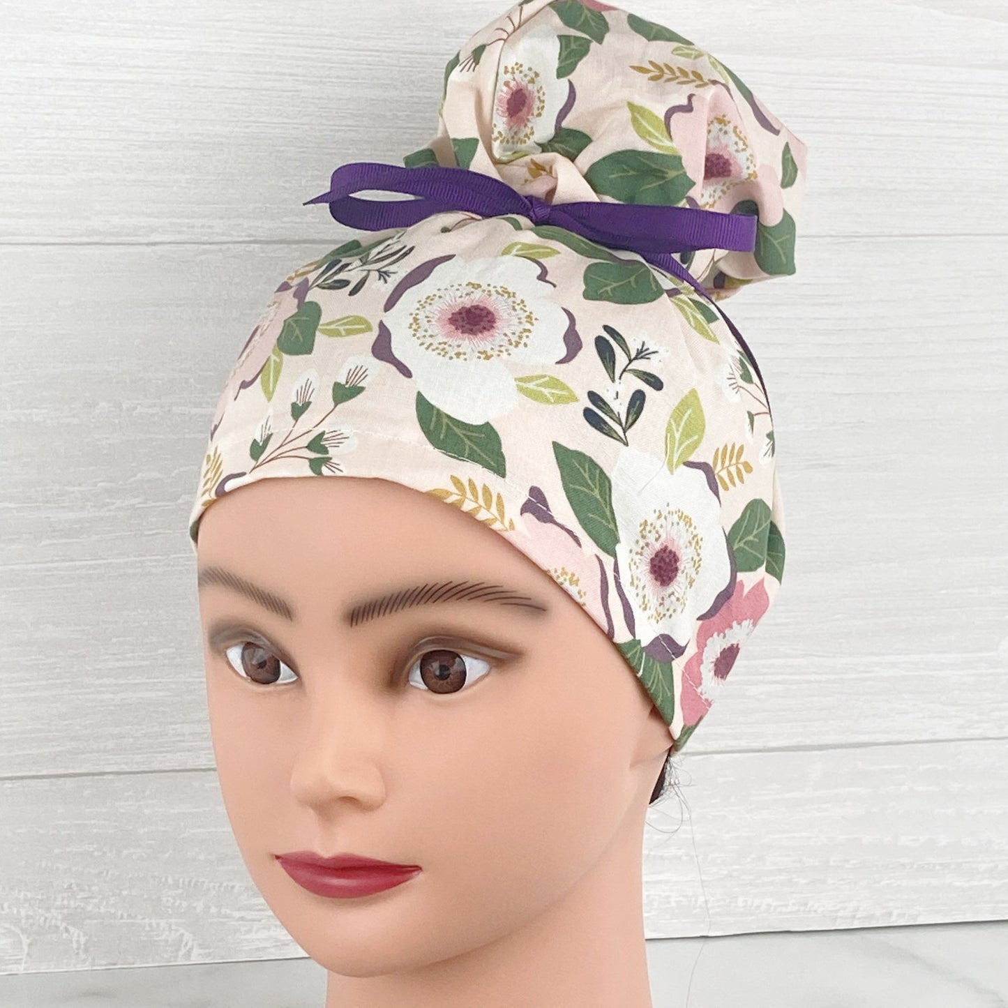 Blush and Plumb Floral Updo Scrub Cap