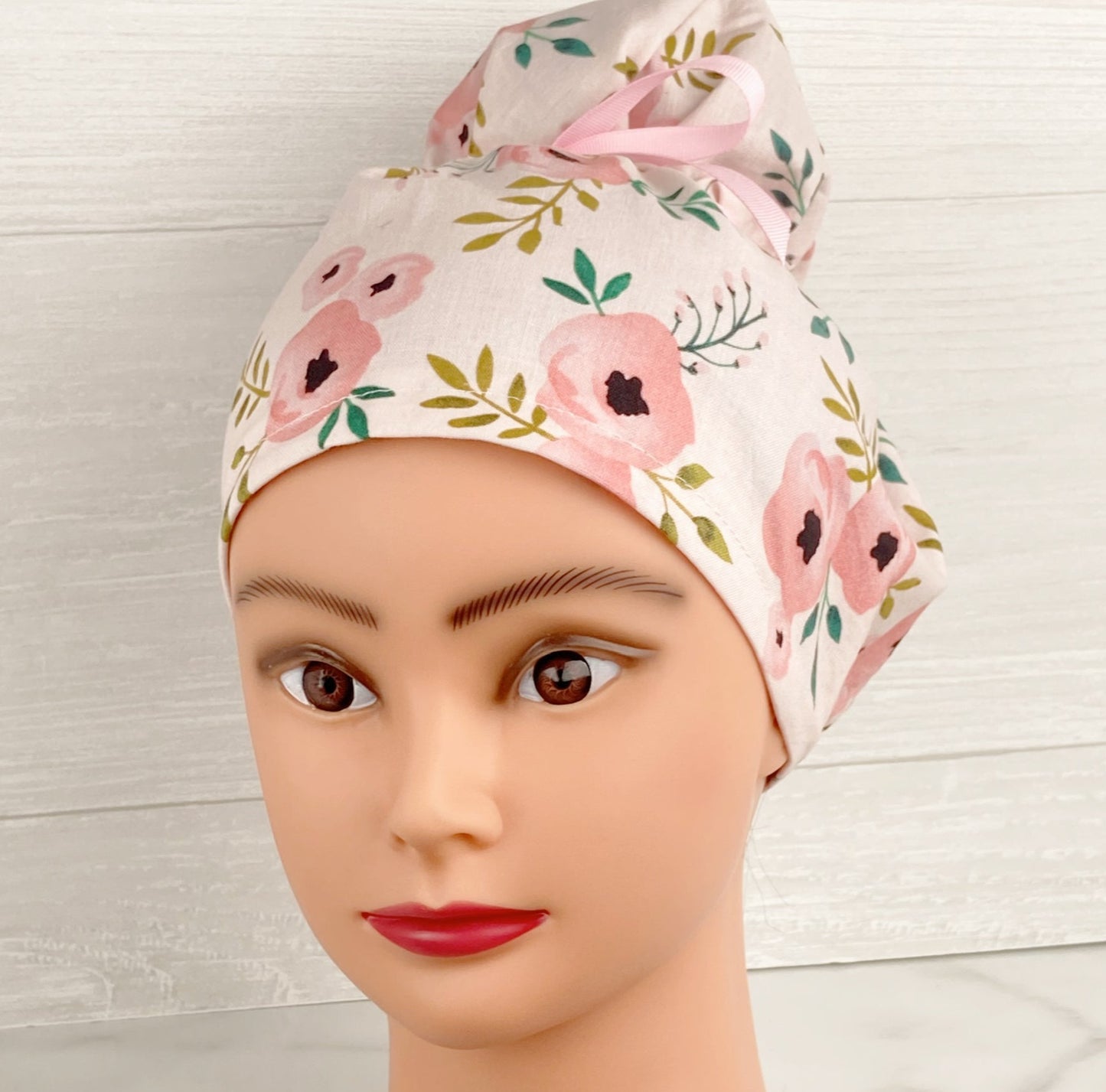 Blush Floral Updo Scrub Cap
