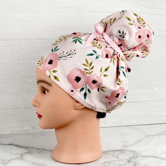 Blush Floral Updo Scrub Cap