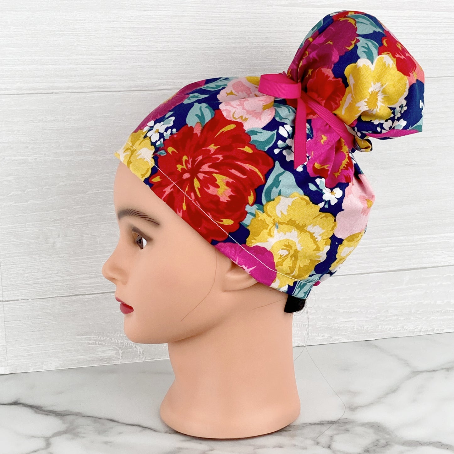 Bold Packed Floral Updo Scrub Cap
