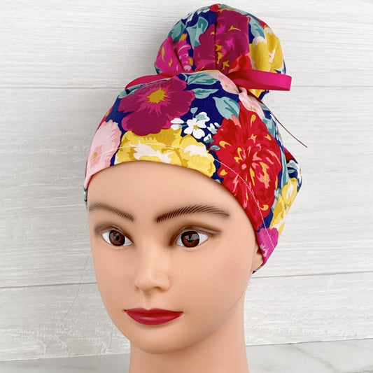 Bold Packed Floral Updo Scrub Cap
