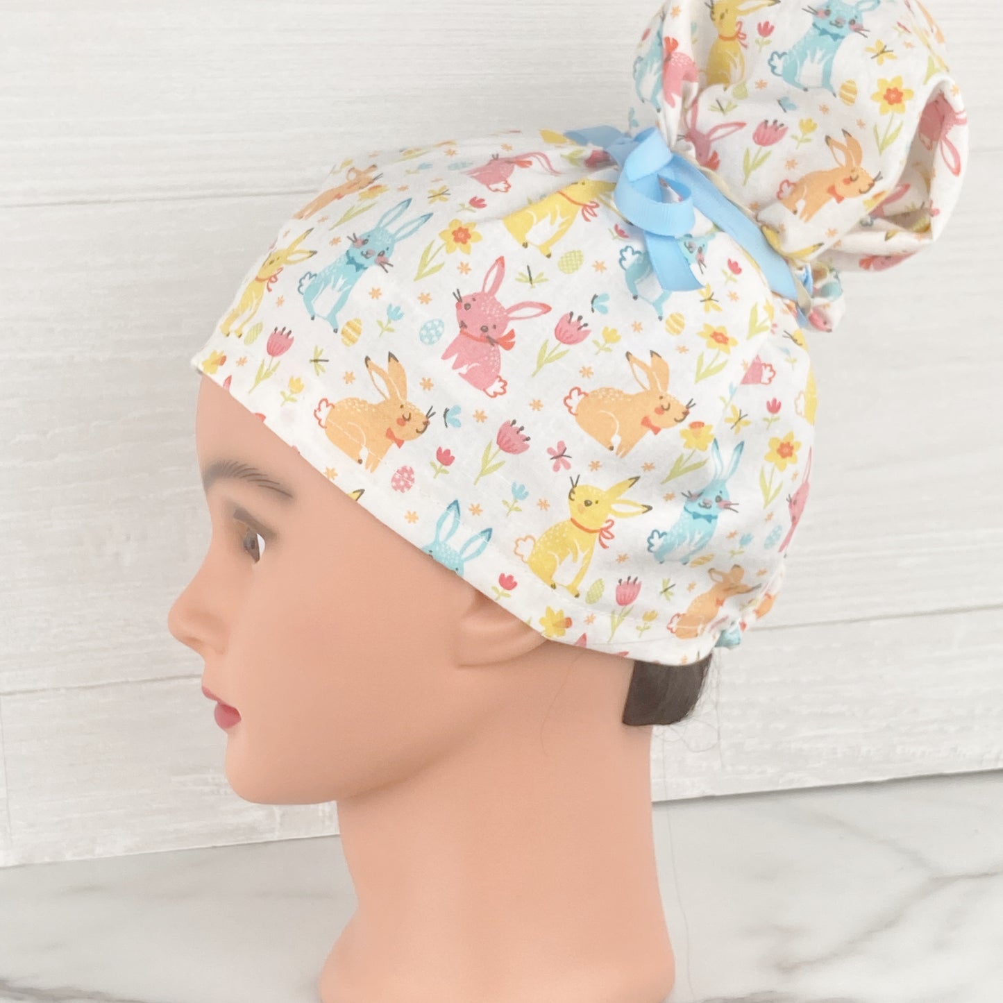 Springtime Bunnies Updo Scrub Cap